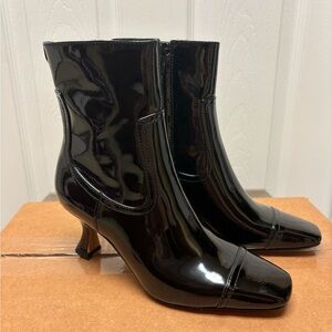 Sam Edelman Black Patent Leather Booties | Livia Square Toe Heels | Women’s 7.5